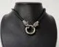 Preview: Black Solid Leather Necklace with Wolf Heads – Bold & Refined Viking Style